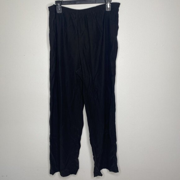 Eileen Fisher Pants - Eileen Fisher L Silk Pants Black Elastic Waist Wide Leg Pull On